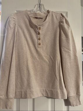 LOFT neutral beige knit henley with subtle texture